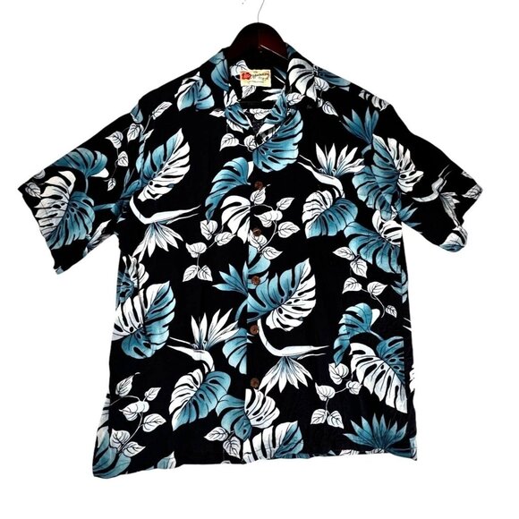 Hilo Hattie Other - Vintage Hilo Hattie Hawaiian Black Teal Blue Floral Button-Up Shirt Mens Large